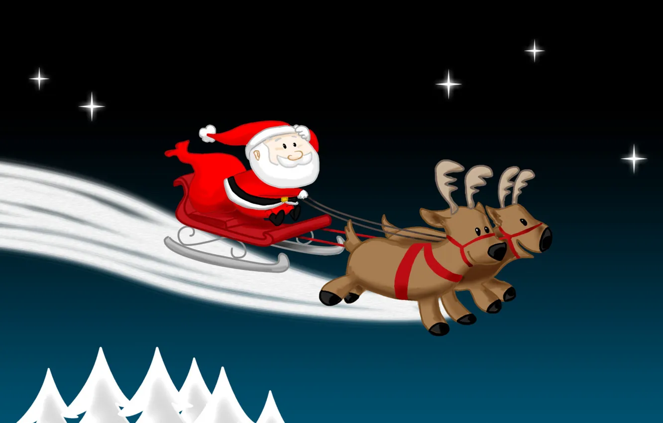 Фото обои Рождество, Олени, Santa