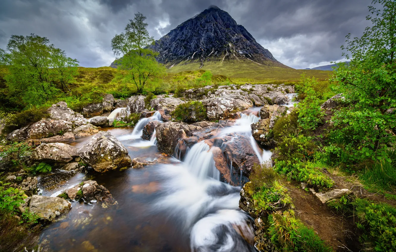 Фото обои ручей, камни, гора, Шотландия, Glencoe, Buachaille Etive Mòr