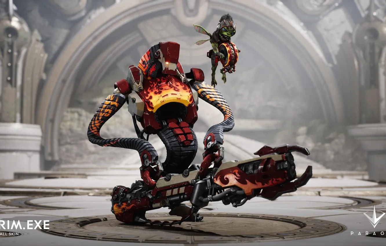 Фото обои gun, game, robot, weapon, Paragon, Grim Exe, Firewall skin