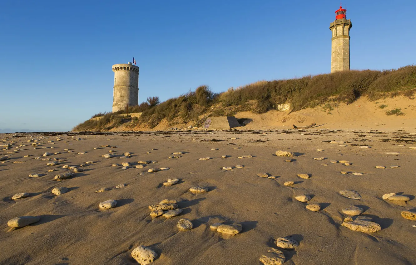 Фото обои Beach, France, Sand, Lighthouse, Ile de Ré, Charente Maritime, Phare des Baleines