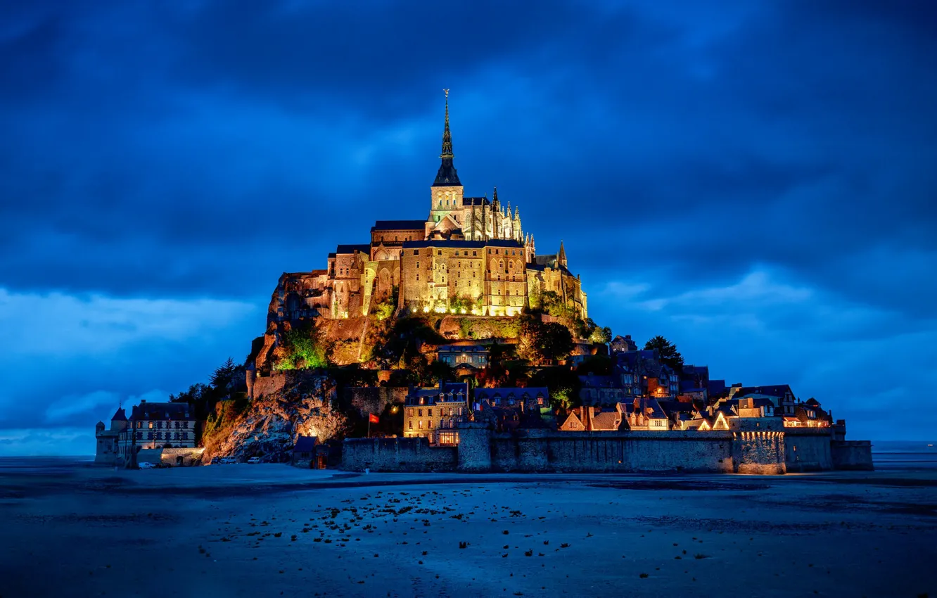Фото обои замок, Франция, гора, крепость, France, Нормандия, Normandy, Мон-Сен-Мишель