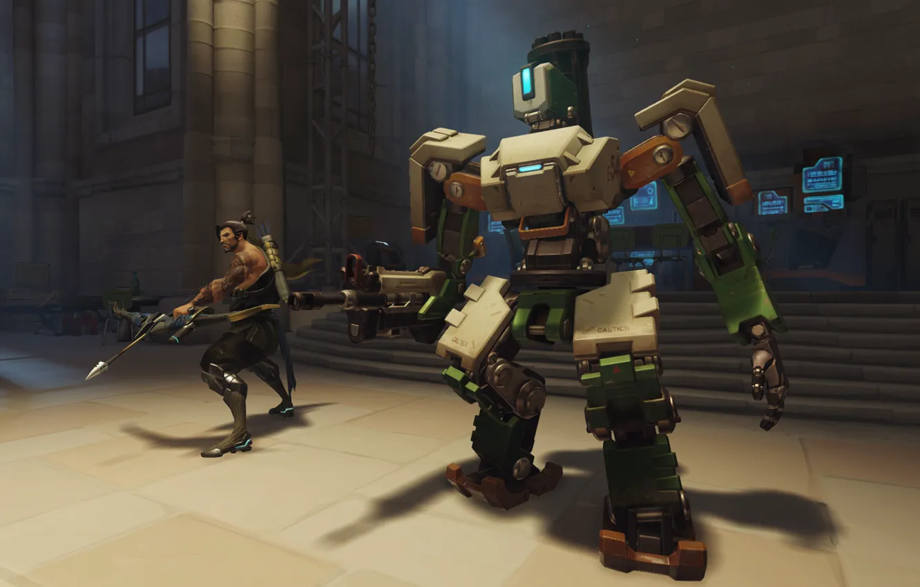 Фото обои Overwatch, Бастион, Хандзо