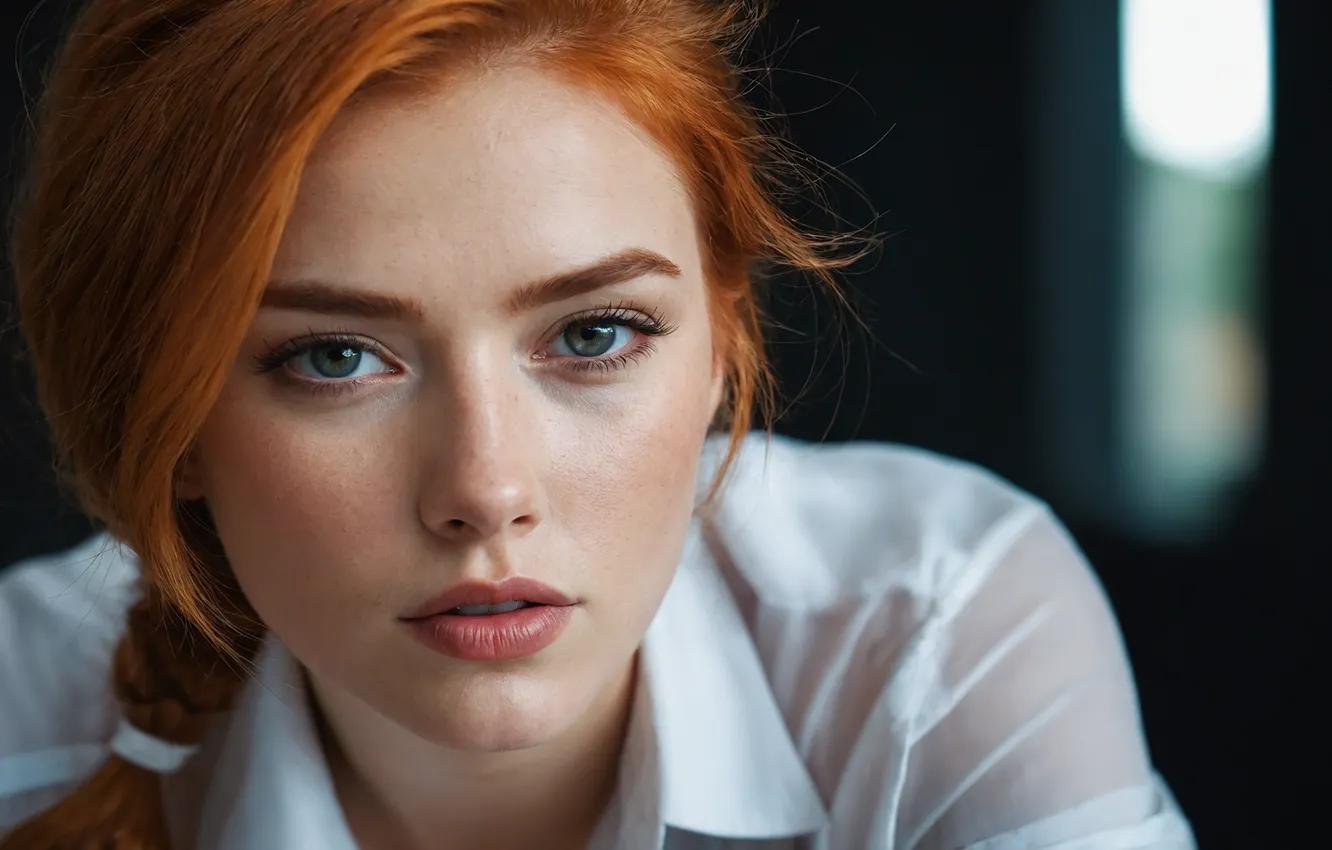 Фото обои model, women, face, redhead, portrait, AI art