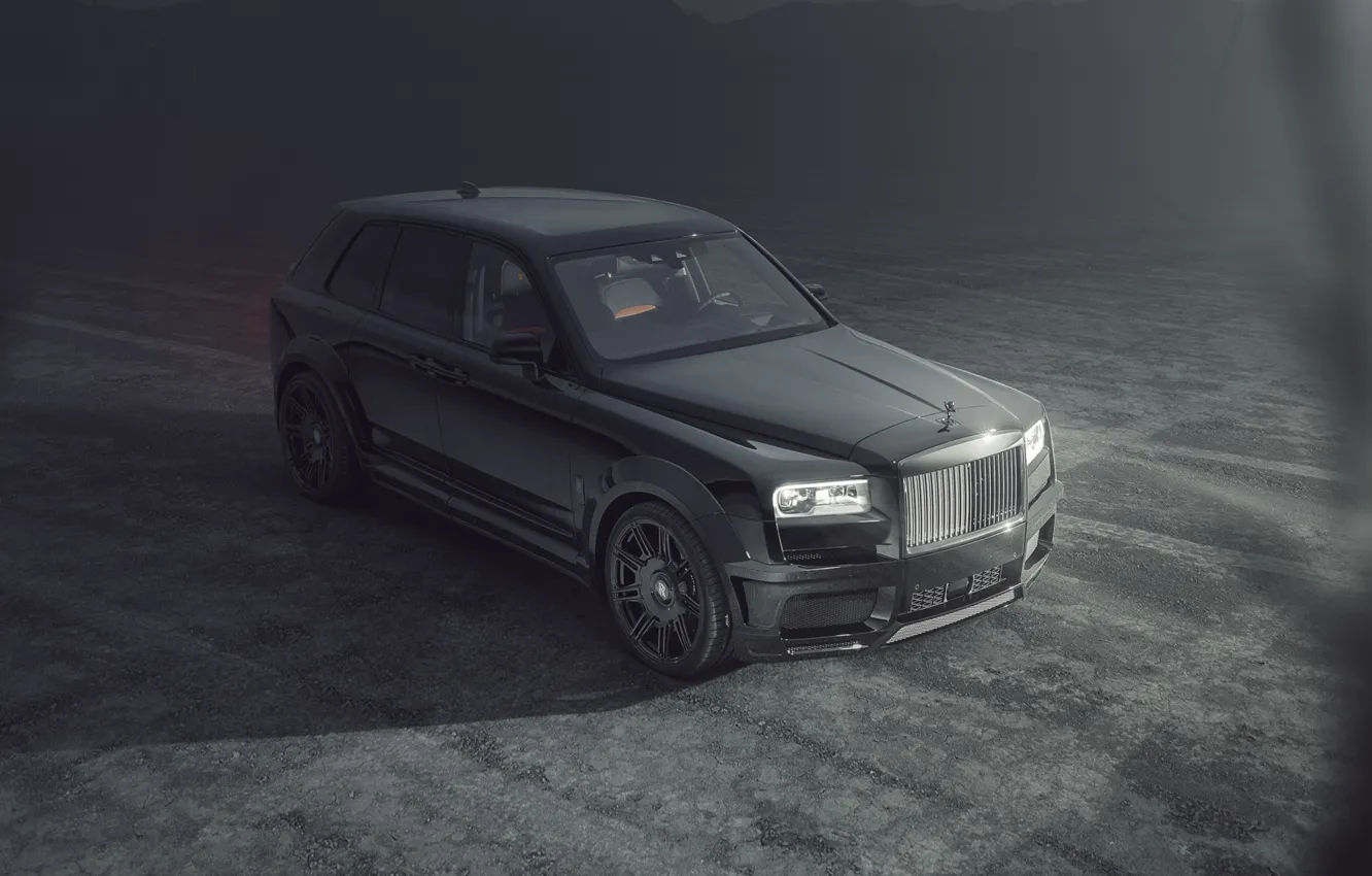 Фото обои Rolls Royce, Black, SUV, Fog, Brick, Cullinan