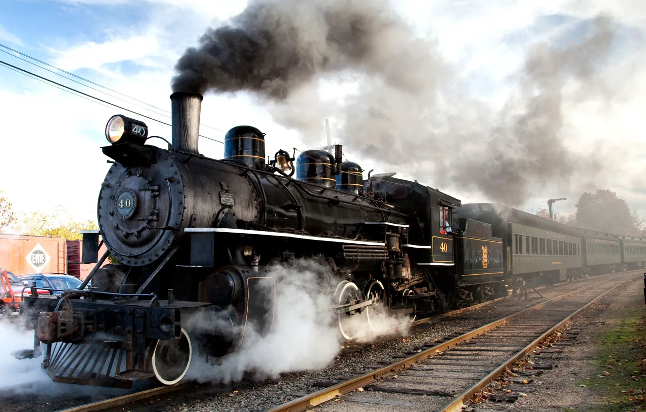 Фото обои дорога, рельсы, паровоз, вагоны, железная, состав, Steam train, railways