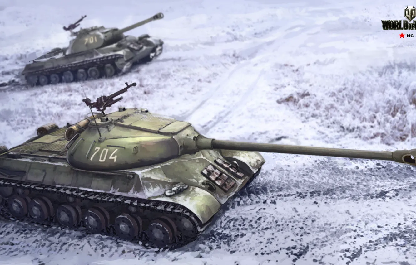 Фото обои зима, поле, снег, рисунок, арт, танк, тяжелый, советский