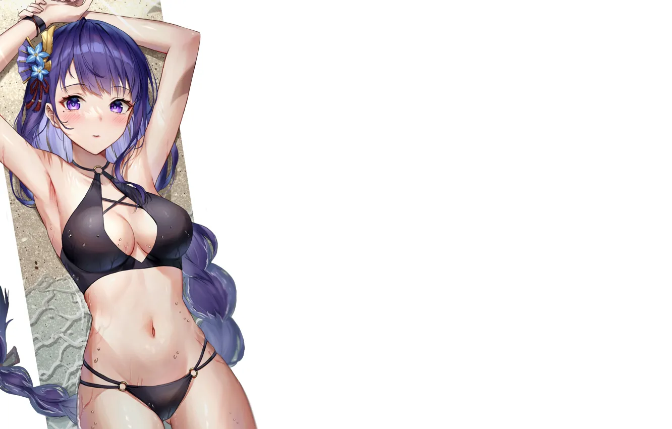 Фото обои hot, sexy, beach, sea, anime, sand, purple, raiden