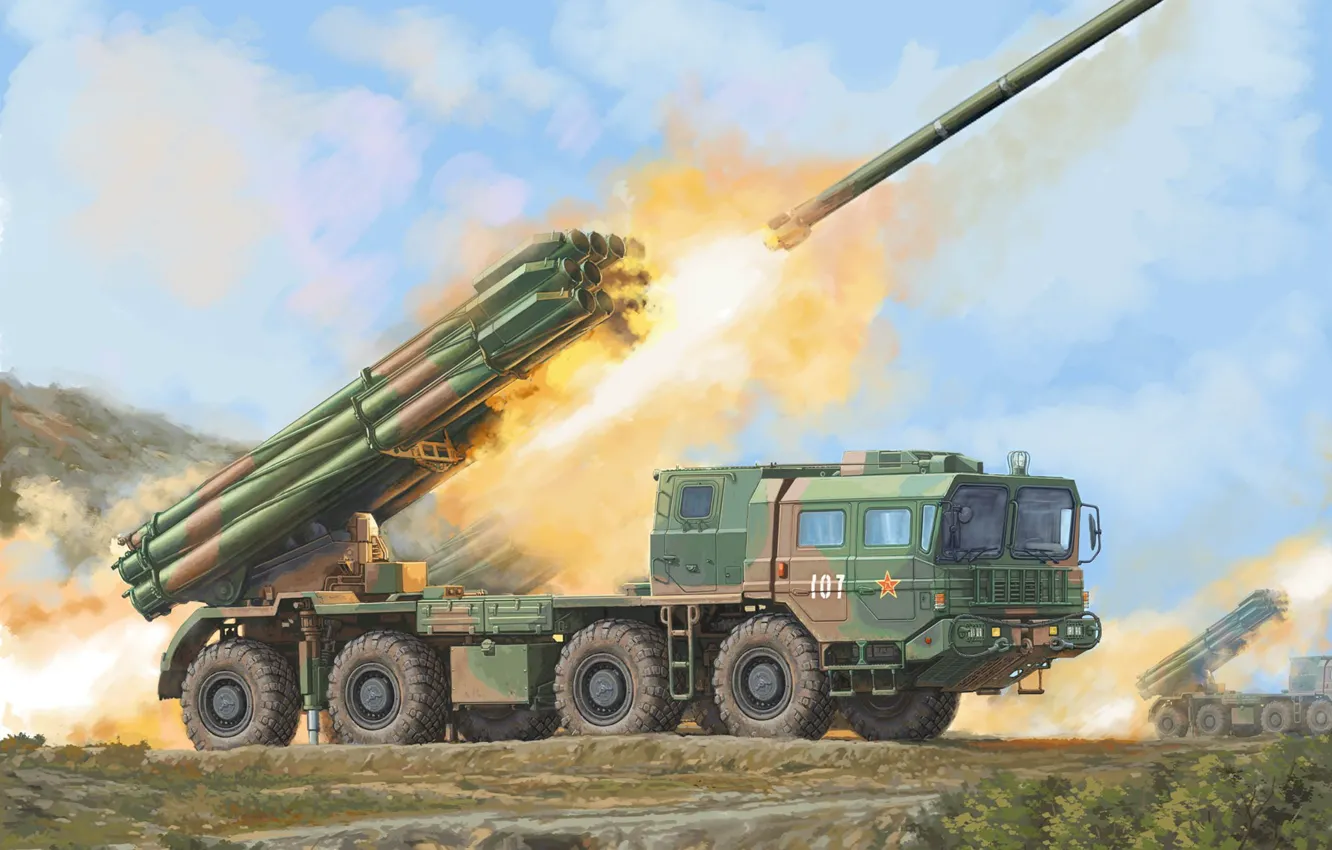 Фото обои Китай, Смерч, рсзо, MLRS, реактивная система залпового огня, НОАК, БМ-30, Chinese PHL-03 MLRS
