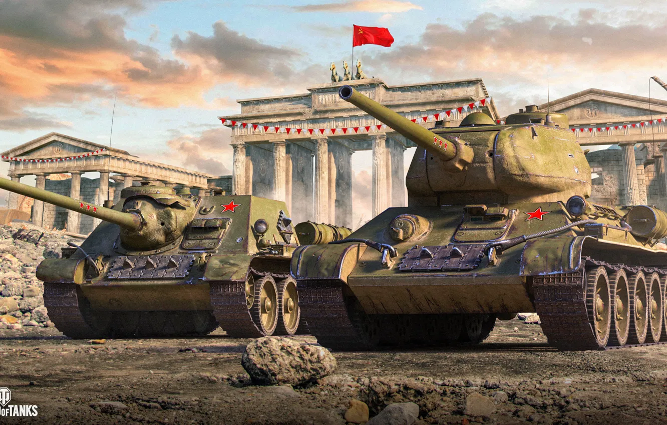 Фото обои Флаг, СССР, Танк, Game, Мир танков, World of Tanks, Су-85, ПТ-САУ