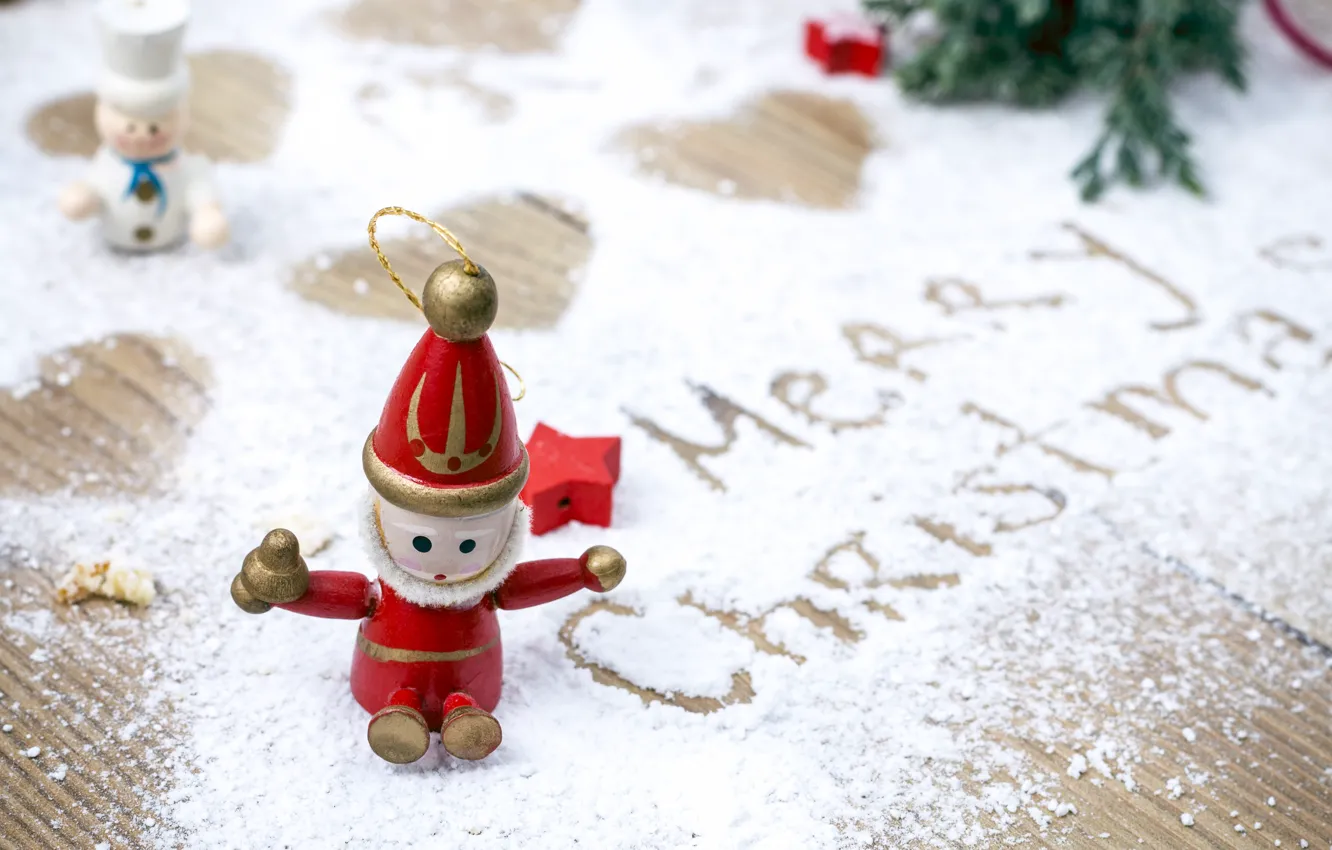 Фото обои снег, праздник, игрушки, елка, Рождество, сердечки, Christmas, heart