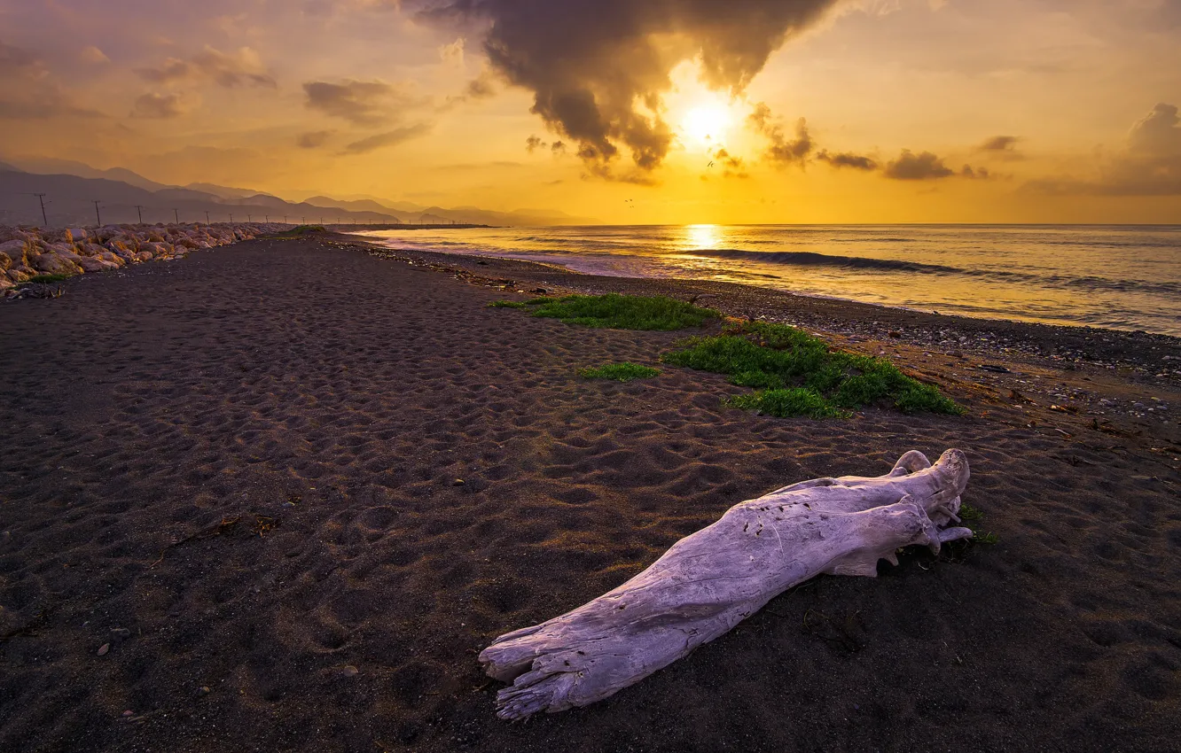 Фото обои море, закат, берег