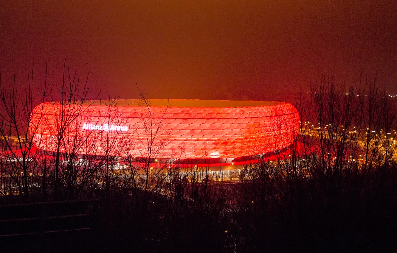 Фото обои пейзаж, ночь, огни, Германия, Мюнхен, стадион, Альянц Арена