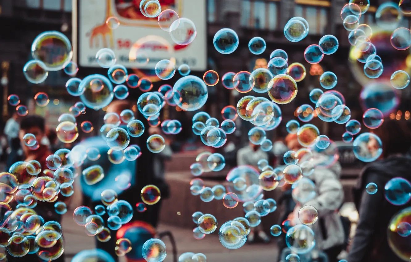 Фото обои цвета, макро, люди, улица, Пузыри, мыло