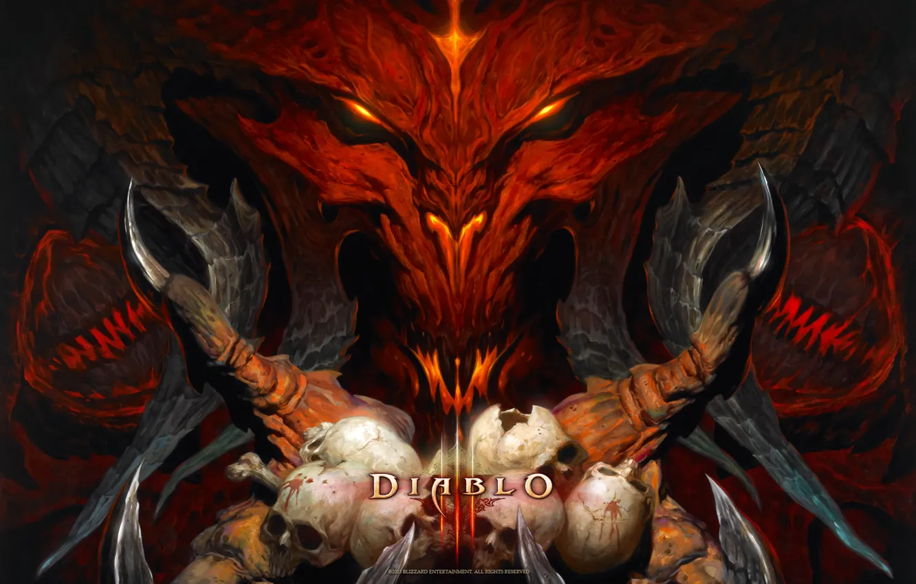 Фото обои череп, демон, когти, дьявол, Diablo III, Blizzard Entertainment, кровь.