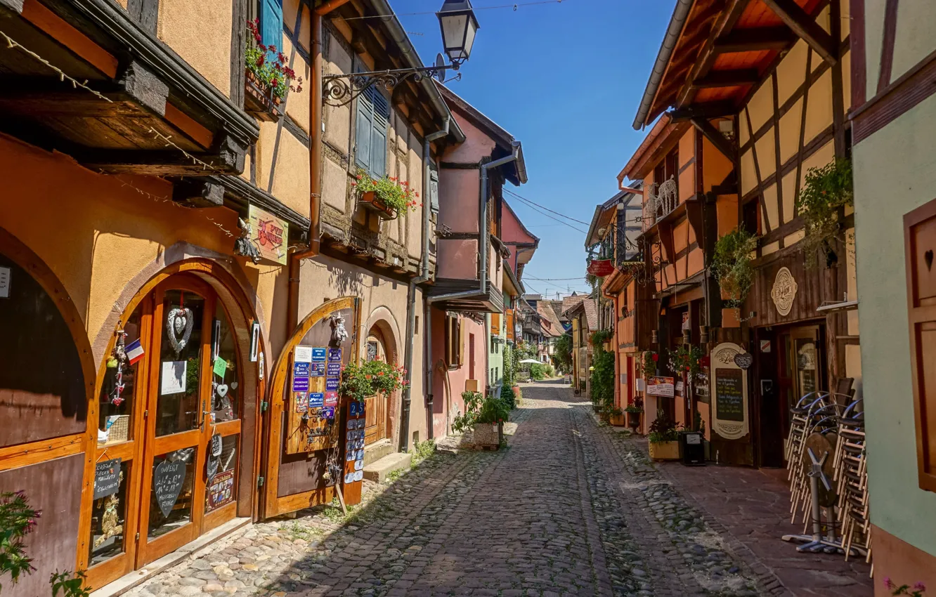 Фото обои улица, Франция, дома, Эльзас, Eguisheim, Эгисхайм