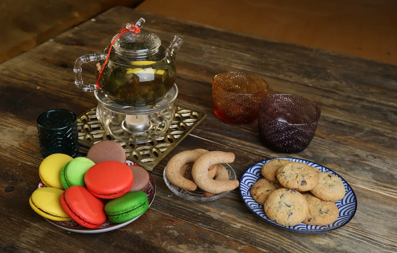 Фото обои чай, печенье, выпечка, макаруны
