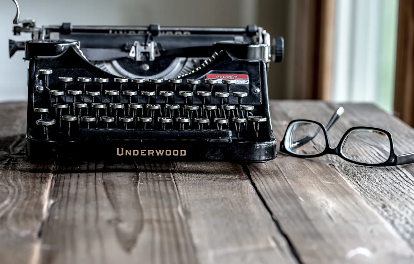 Фото обои glasses, underwood, typewriter
