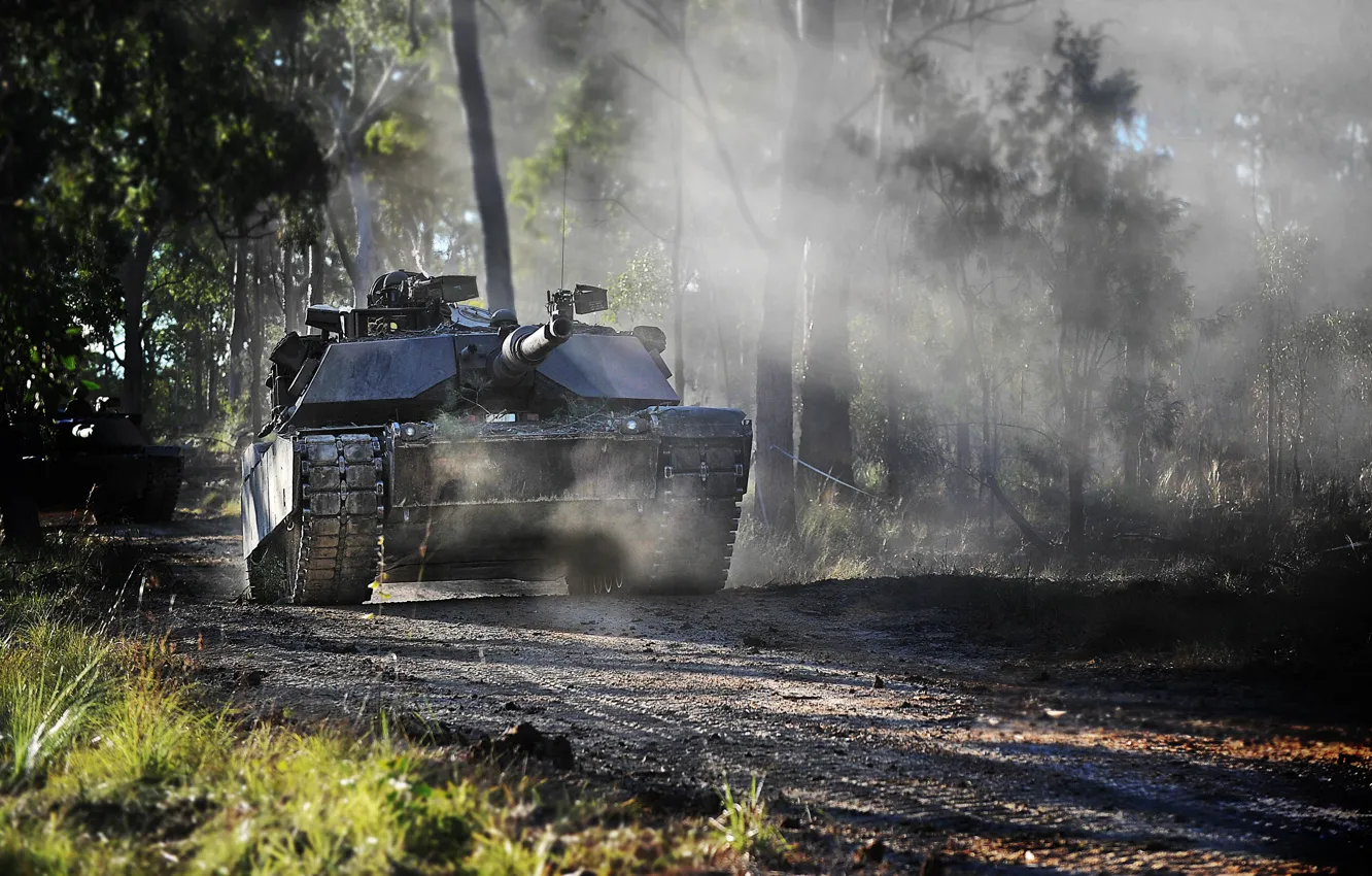Фото обои лес, танк, USA, США, военная техника, Abrams M1A1