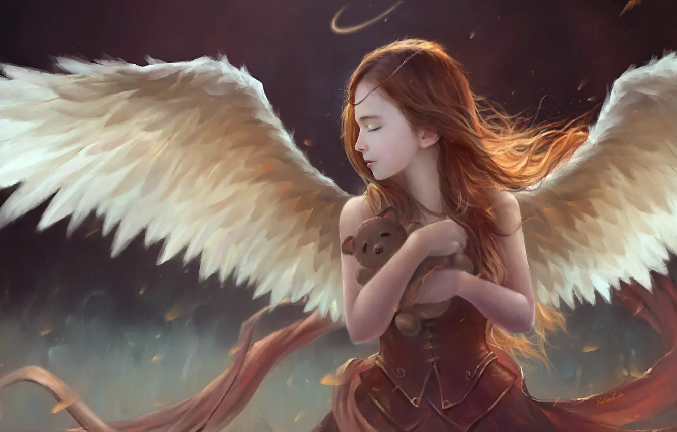 Фото обои девушка, крылья, angel, обнимать