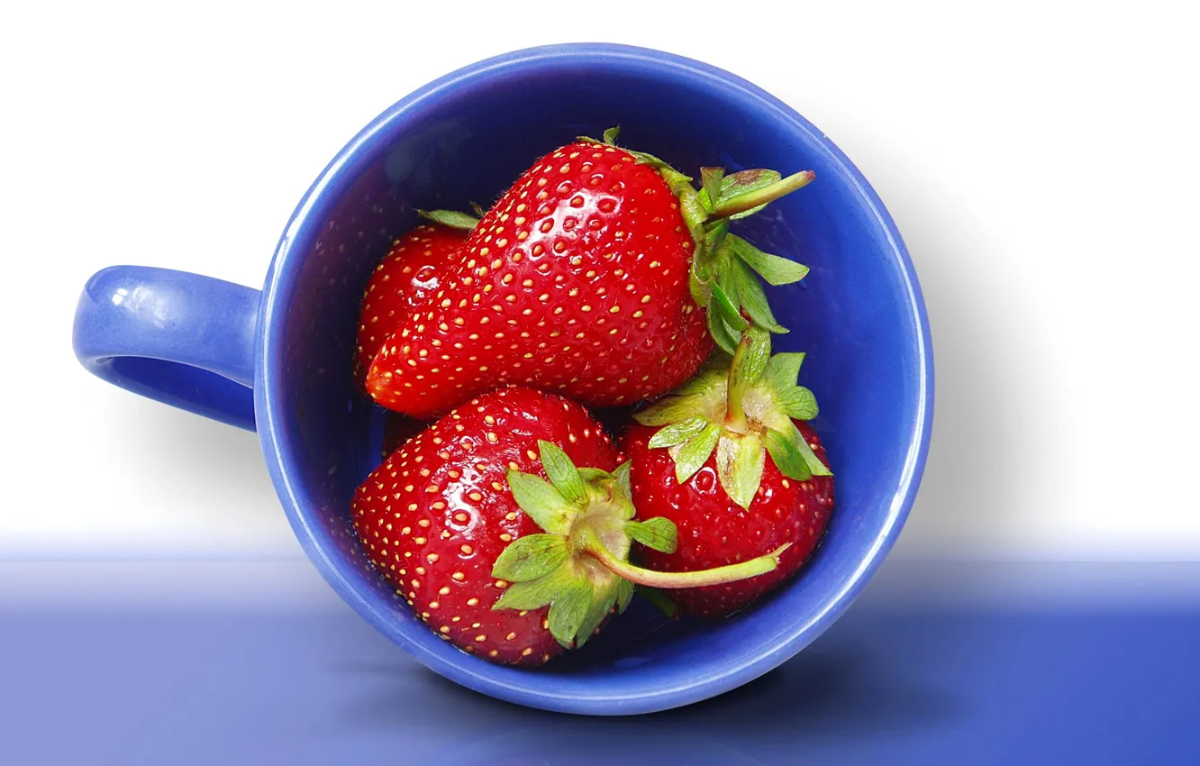 Фото обои макро, ягоды, земляника, клубника, чашка