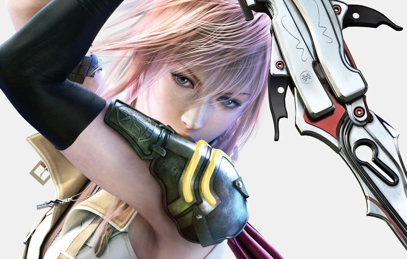 Фото обои взгляд, девушка, металл, меч, Final Fantasy, Lightning