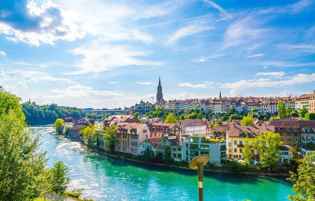 Фото обои река, Швейцария, Берн, Беренграбен