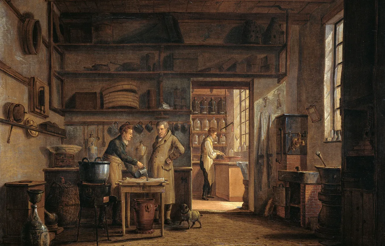 Фото обои масло, картина, Johannes Jelgerhuis, Интерьер Аптеки