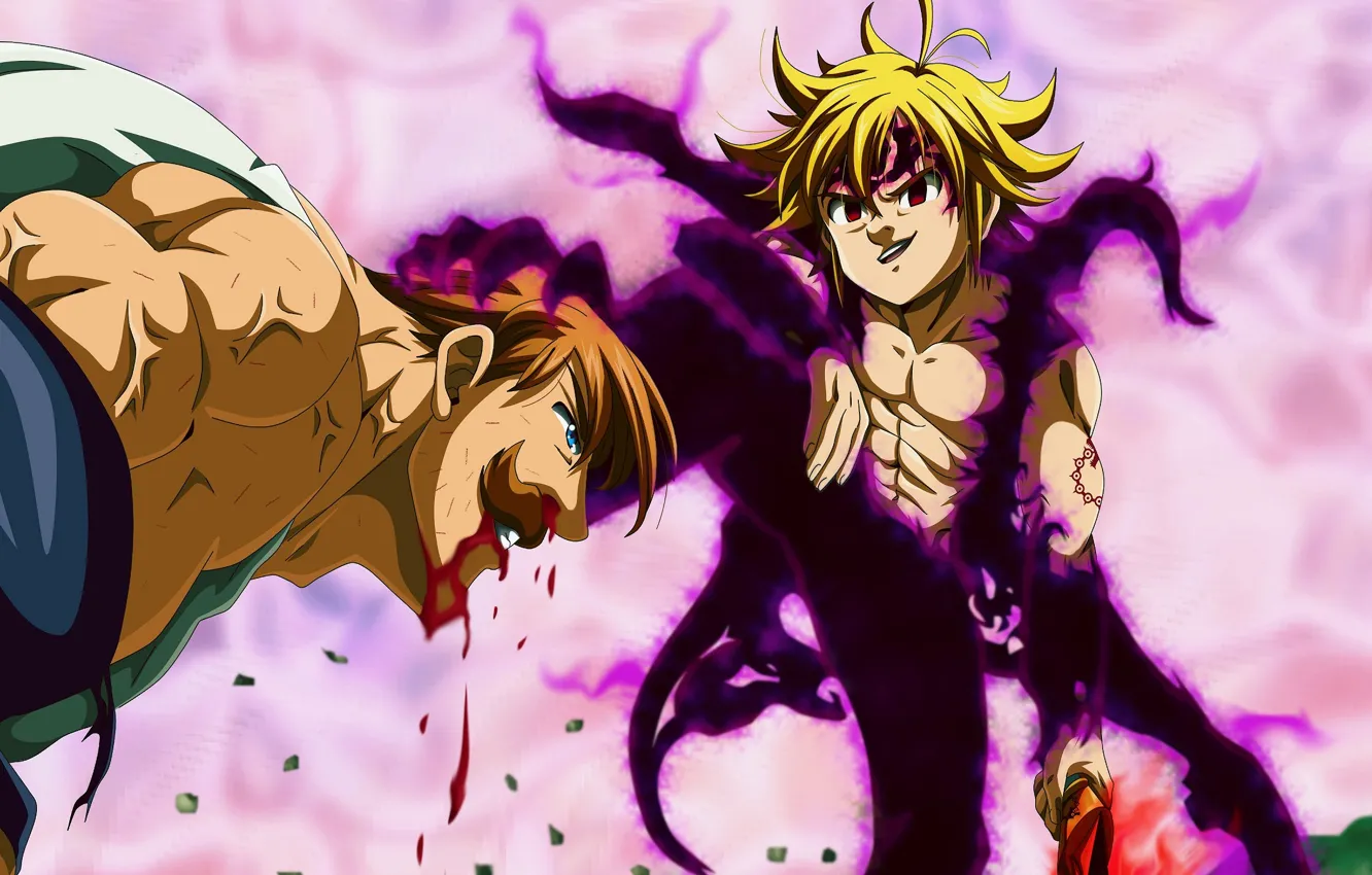 Фото обои кровь, мужик, демон, Nanatsu no Taizai, Семь смертных грехов, Мелиодас, дыое