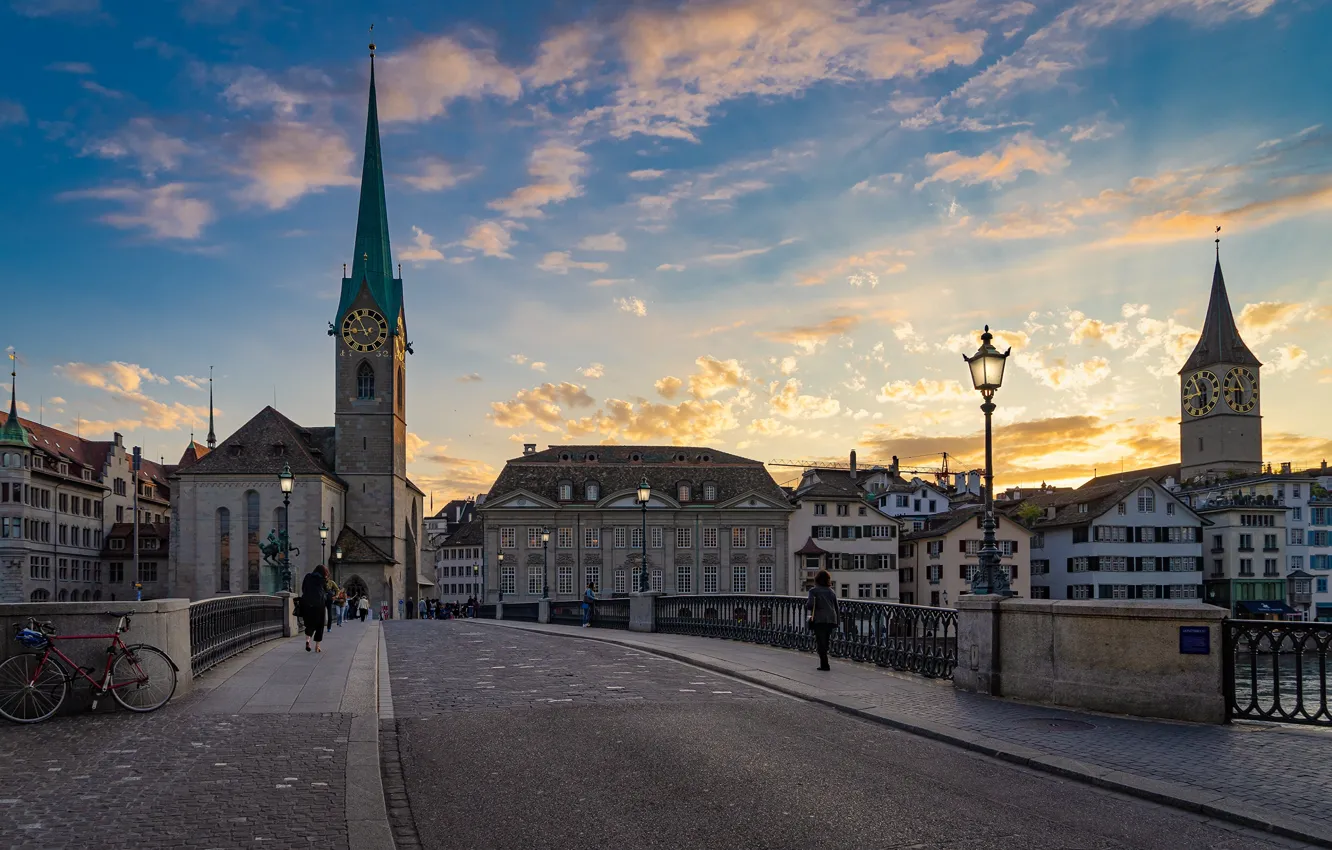 Фото обои улица, башня, Швейцария, асфальт.