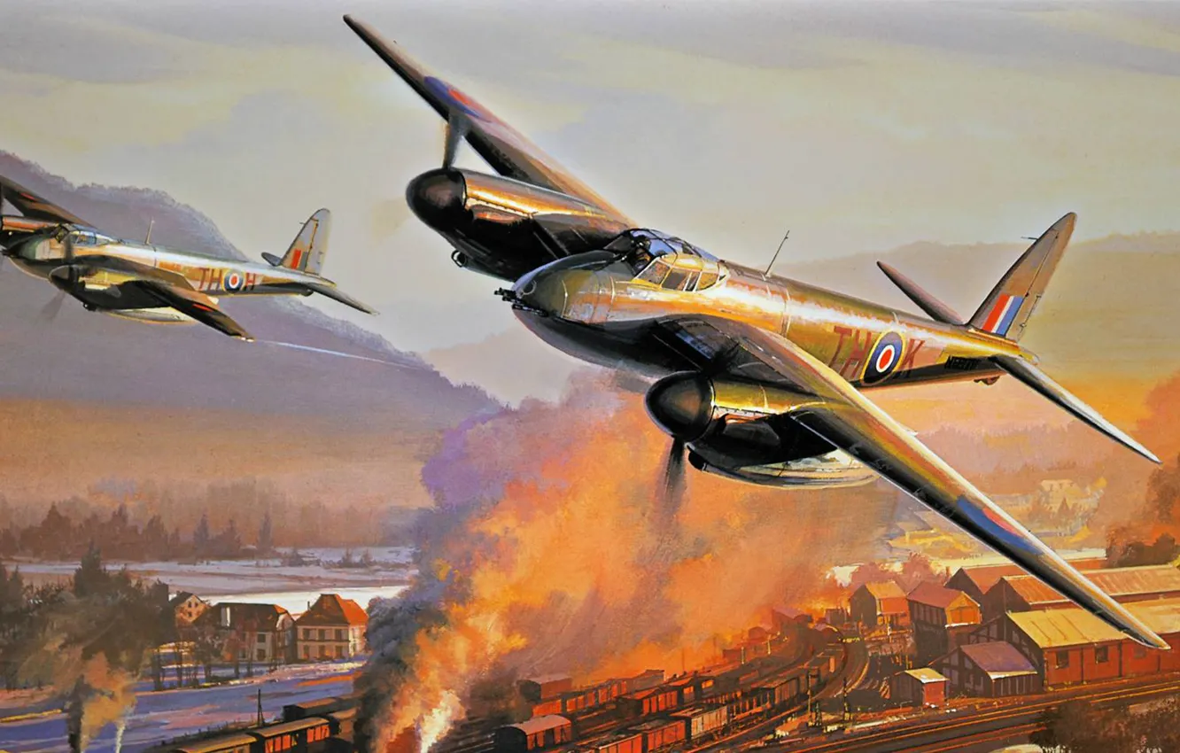 Фото обои рисунок, арт, De Havilland Mosquito, британский многоцелевой бомбардировщик, ночной истребитель времён Второй мировой войны