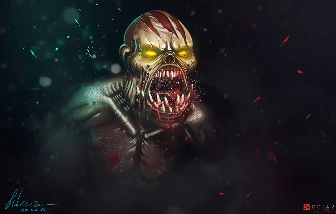 Фото обои зубы, арт, ярость, жёлтые глаза, Dota 2, Lifestealer, N'aix