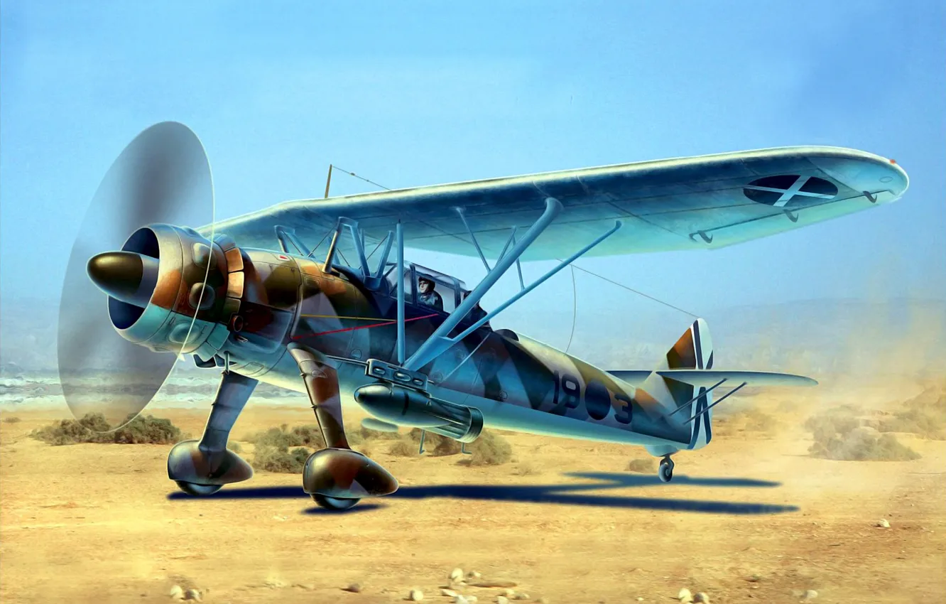 Фото обои war, art, airplane, painting, aviation, HS 126A-1