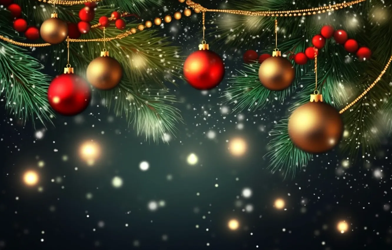 Фото обои украшения, шары, елка, Новый Год, Рождество, golden, new year, happy