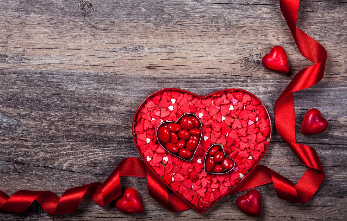 Фото обои романтика, сердце, лента, сердечки, love, heart, wood, romantic