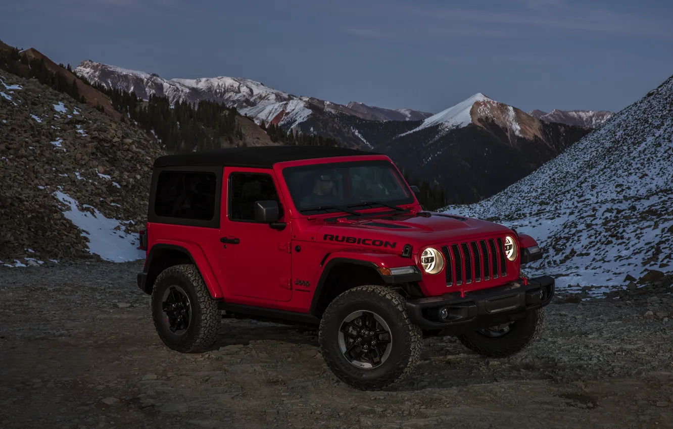 Фото обои снег, красный, вершины, 2018, Jeep, перевал, Wrangler Rubicon