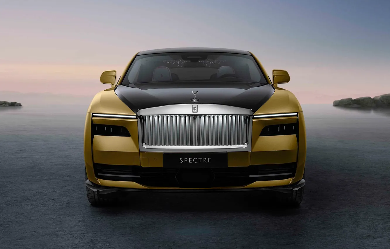 Фото обои берег, Rolls-Royce, горизонт, вид спереди, люкс, боке, электромобиль, 2023