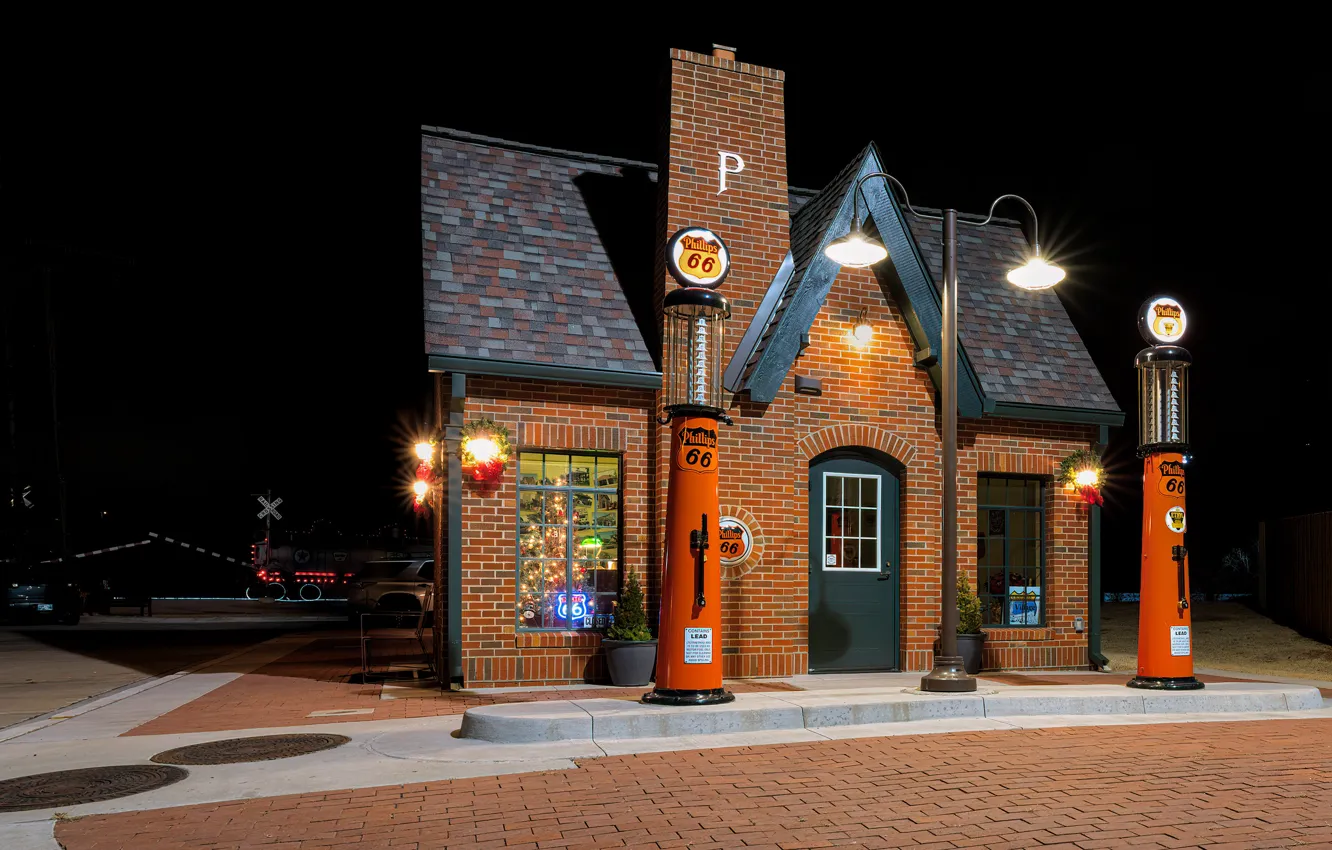 Фото обои станция, вечер, США, Oklahoma, Red Fork, Phillips 66 Station