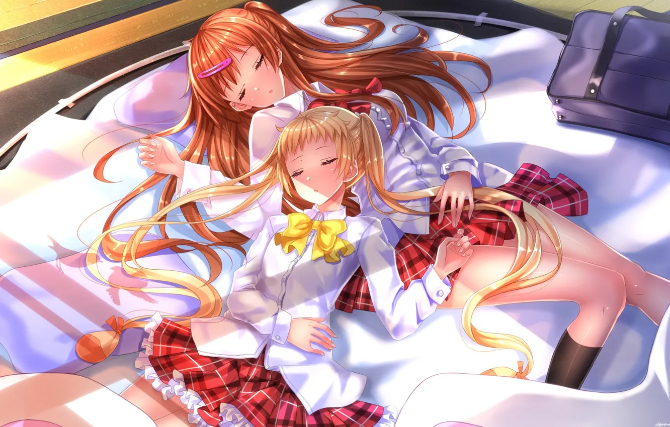 Фото обои девушки, усталость, сон, постель, сумка, art, chuunibyou demo koi ga shitai!, swordsouls