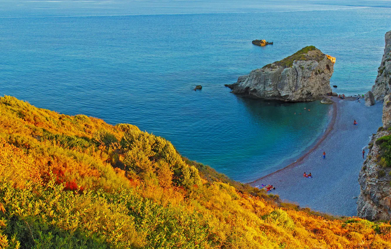 Фото обои море, пляж, скалы, берег, Греция, Kaladi Beach