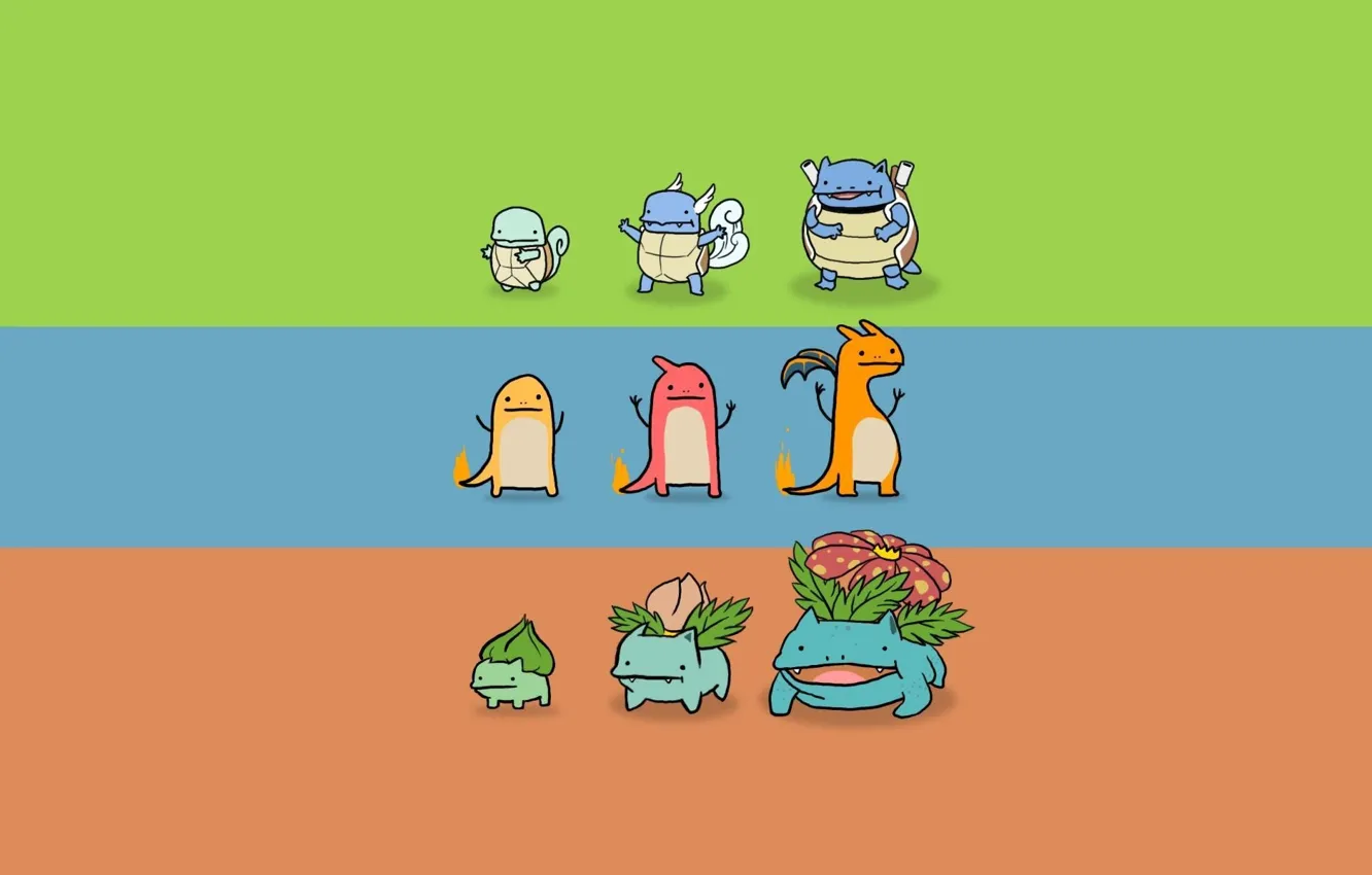 Фото обои покемон, pokemon, bulbasaur, squirtle, сквиртл, чармандер, charmander, charizard