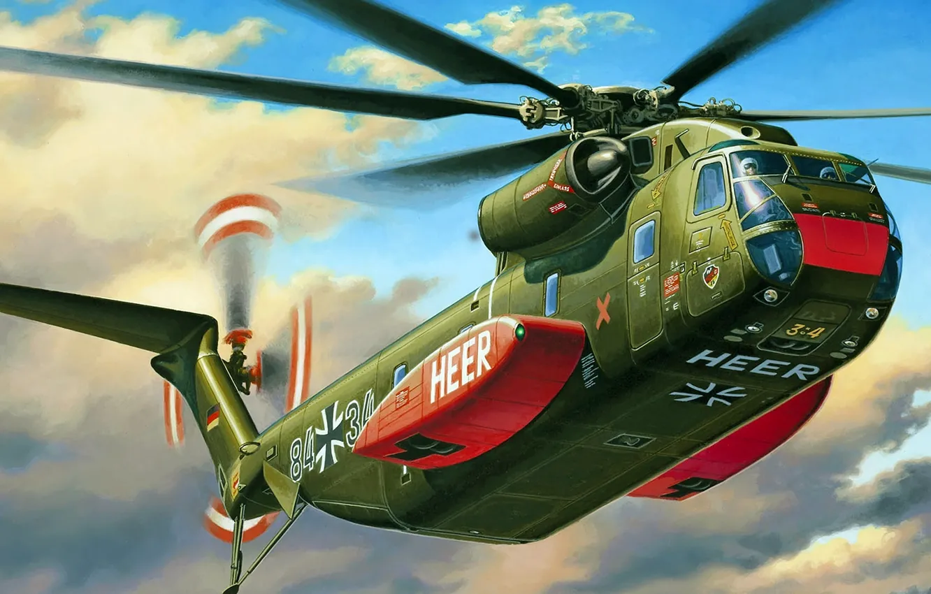 Фото обои рисунок, Германия, Sikorsky, Бундесвер, тяжёлый транспортный вертолёт, Sea Stallion, CH-53G