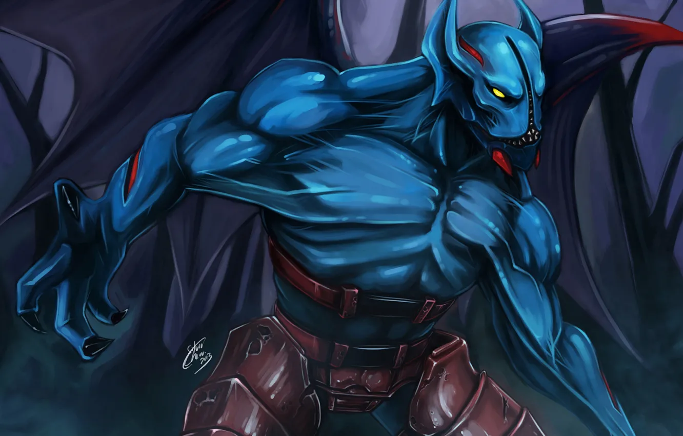 Фото обои синий, существо, арт, мышцы, Dota 2, Night Stalker, Balanar, Silver-Fate