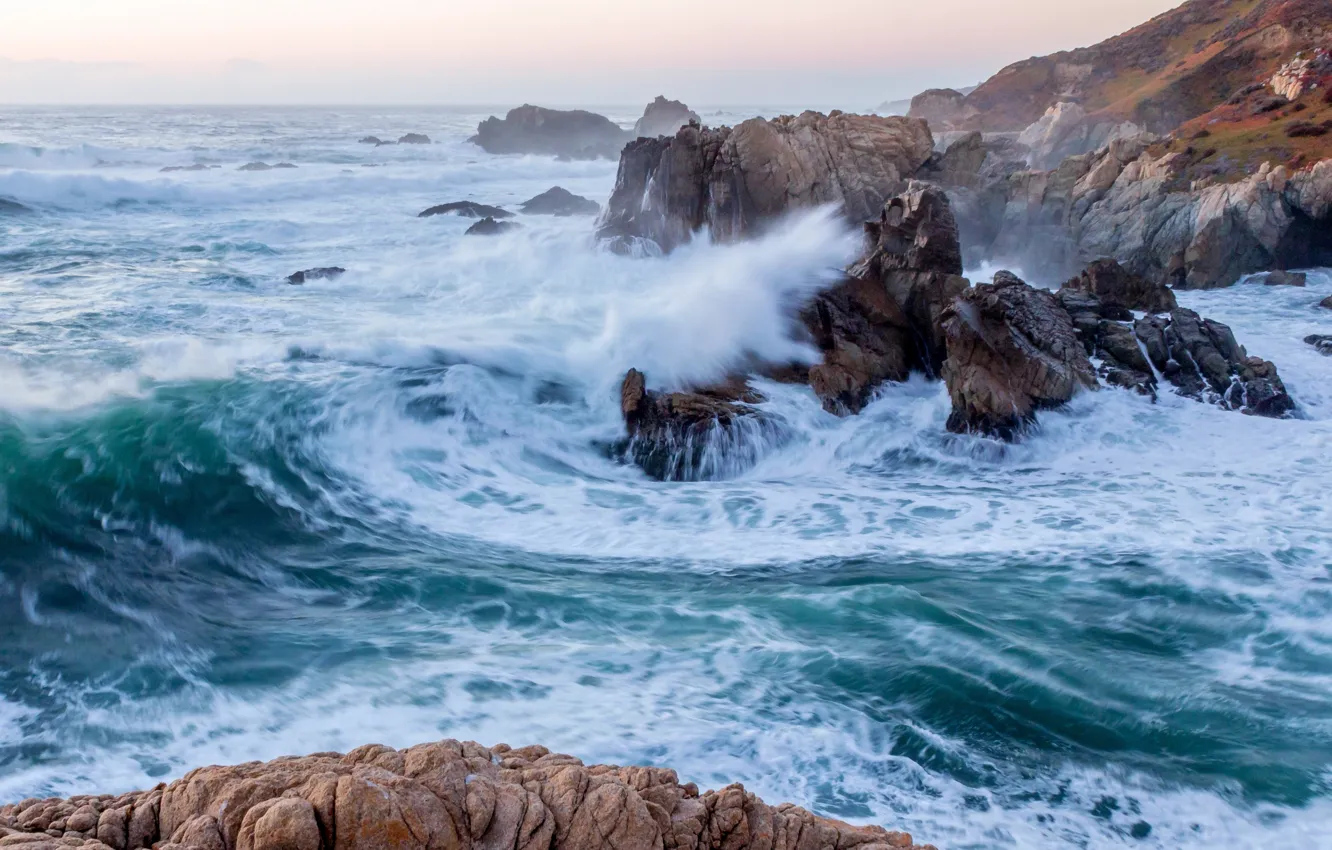 Фото обои волны, скалы, Калифорния, Pacific Ocean, California, Тихий океан, Big Sur, Биг-Сур