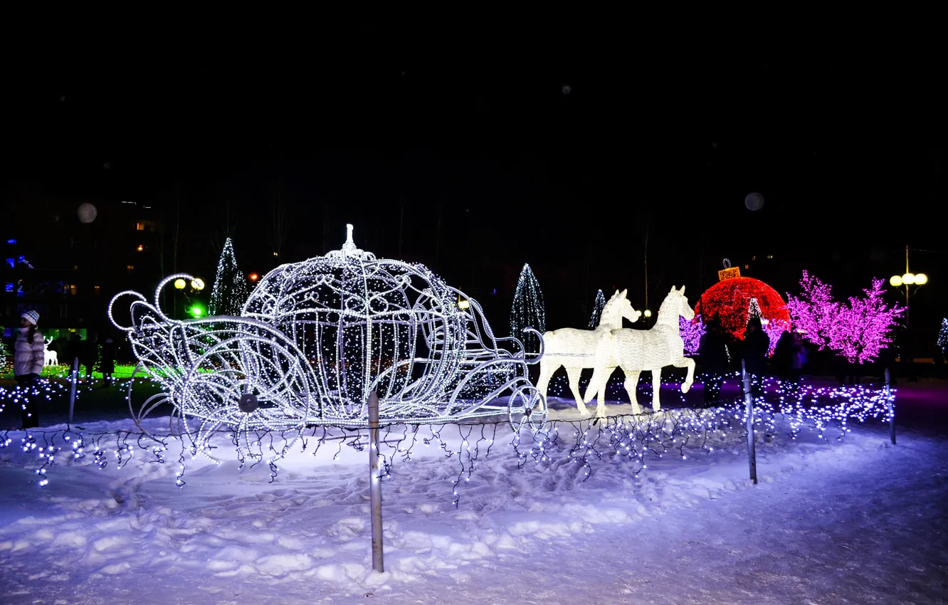 Фото обои зима, город, новый год, сказка, Нижнекамск