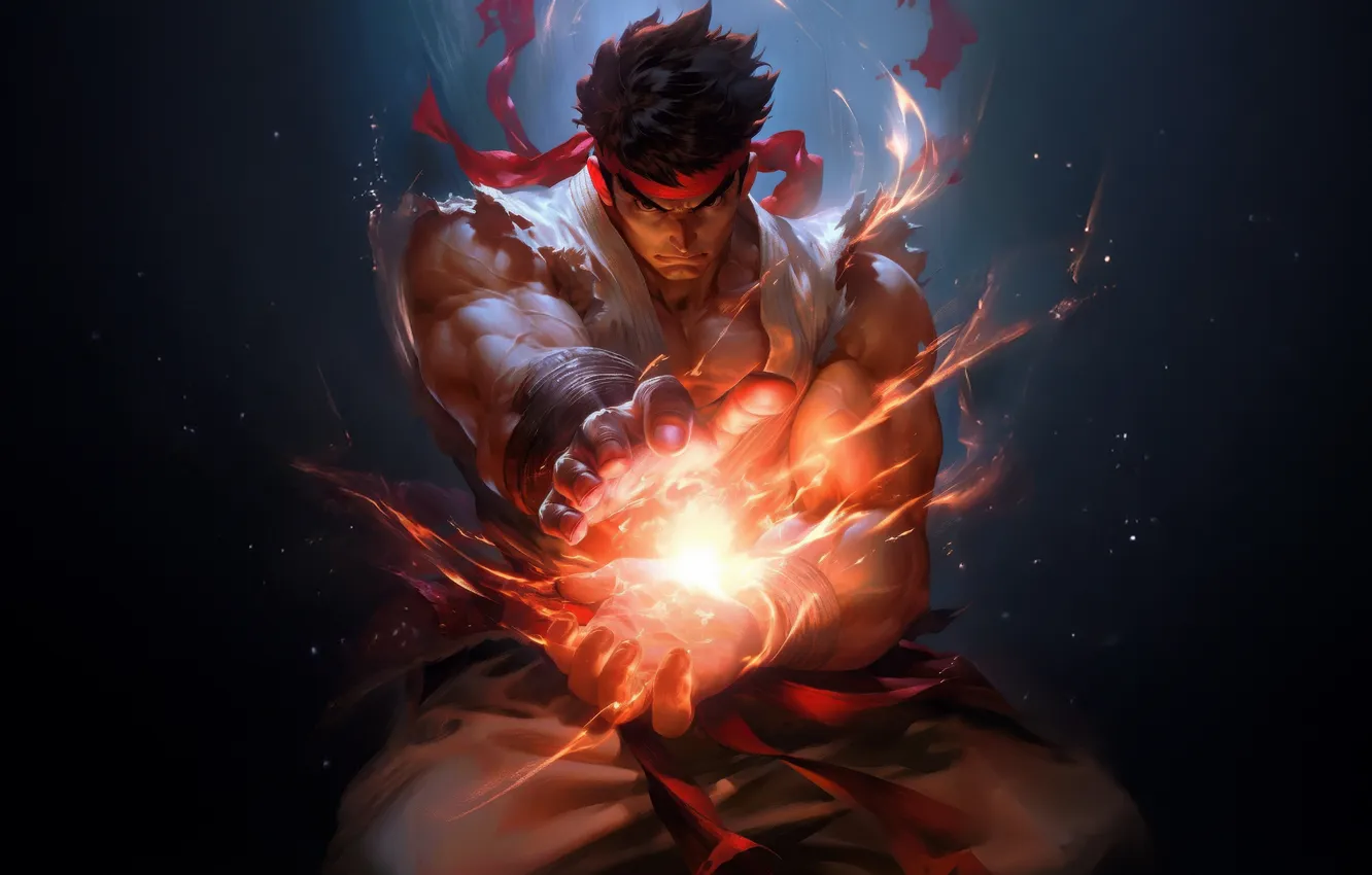 Фото обои fire, power, man, energy, kimono, powerful, strong, muscular