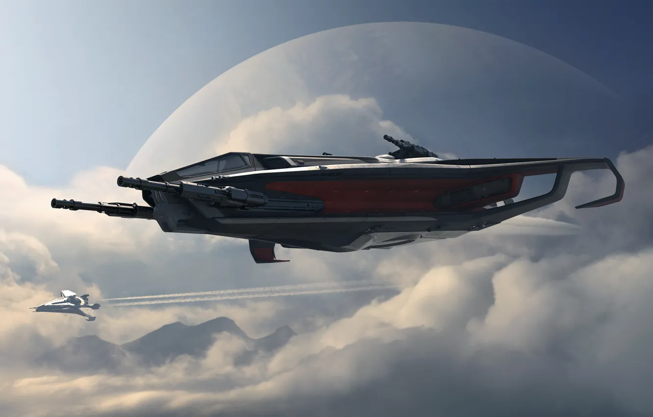 Фото обои облака, полет, звездолет, Star Citizen, Anvil Hurricane