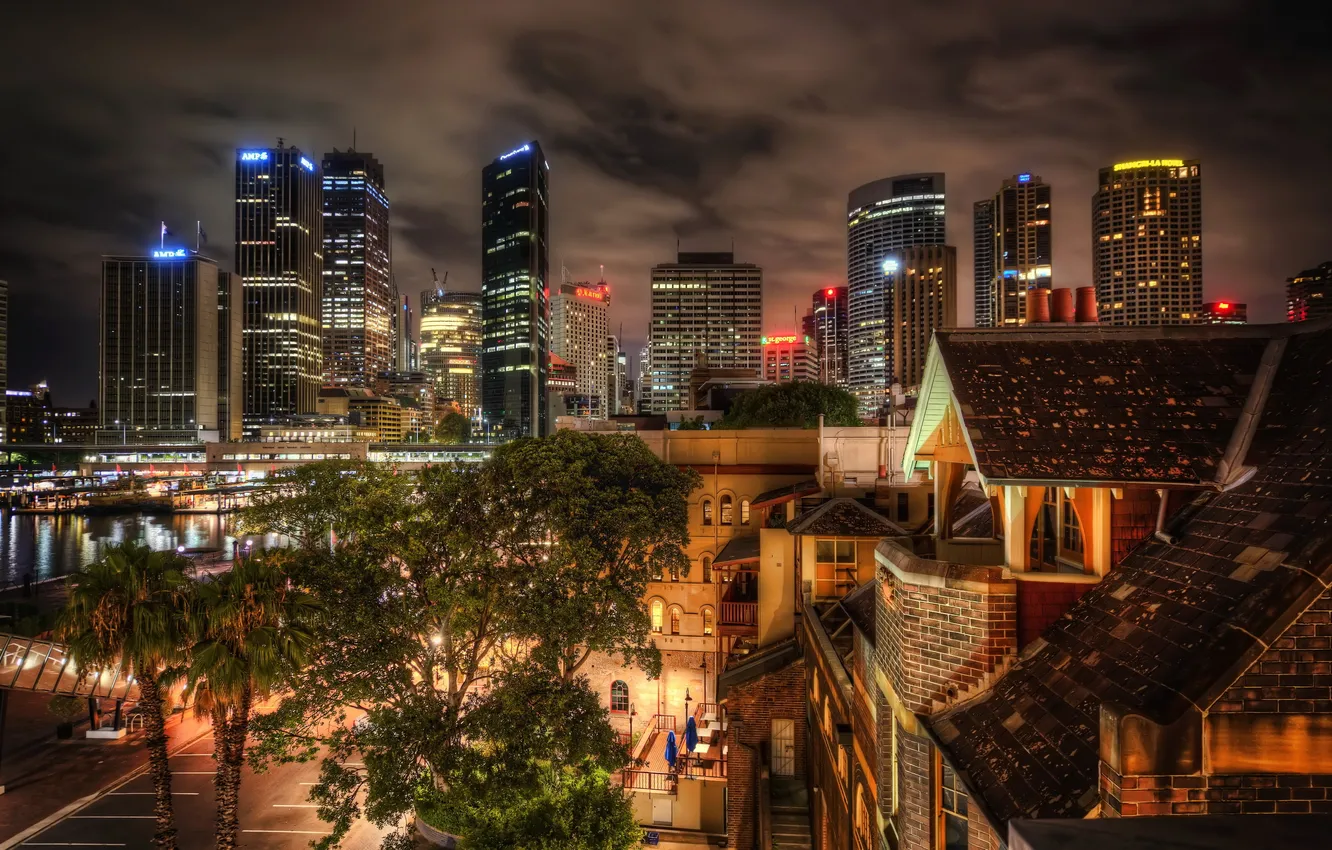 Фото обои ночь, дома, Австралия, Сидней, архитектура, night, высотки, Australia