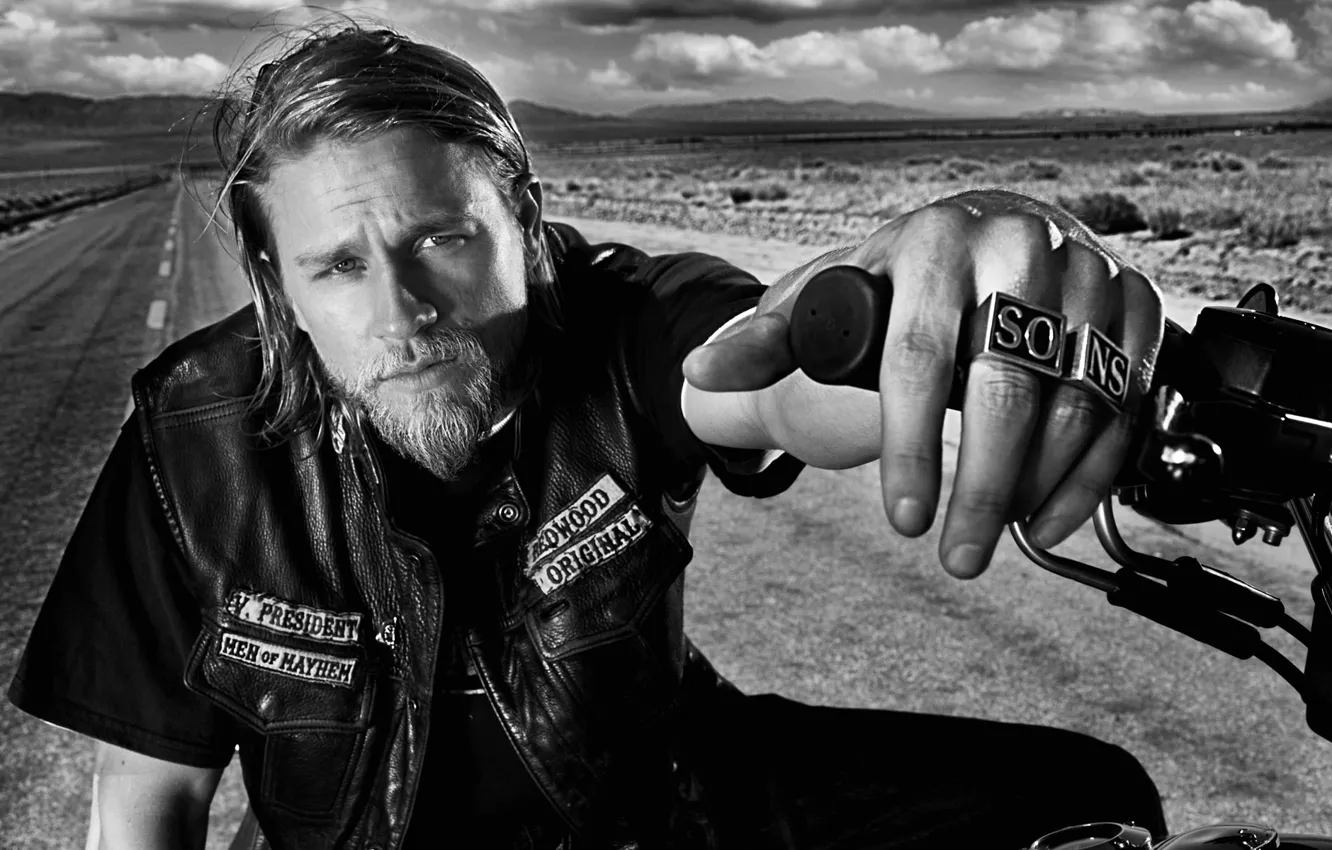 Фото обои сериал, байкер, актёр, мотоциклист, Charlie Hunnam, Sons of Anarchy, Чарли Ханнэм, Сыны анархии