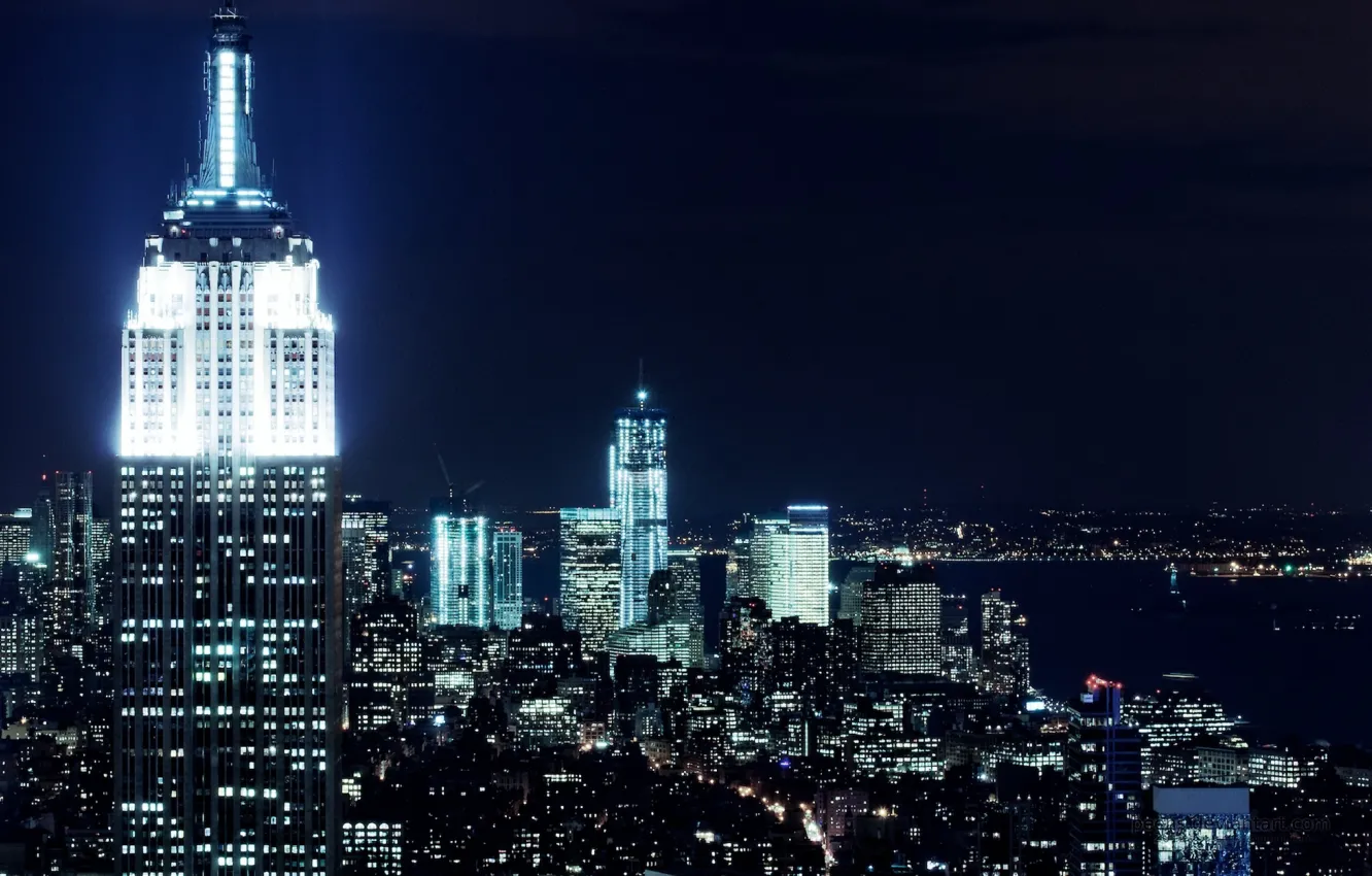 Фото обои ночь, city, огни, здания, Нью-Йорк, New York, Эмпайр-стейт-билдинг, бруклин