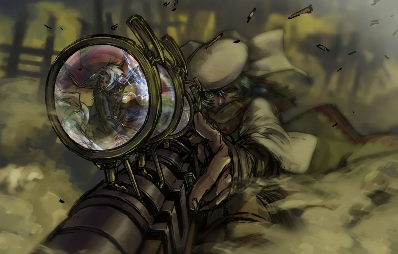 Фото обои отражение, рисунок, арт, снайпер, прицел, винтовка, steampunk sniper
